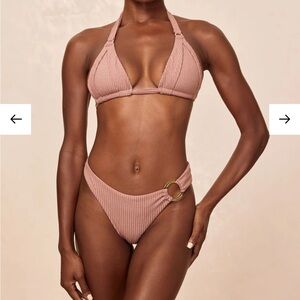 Ribbed Halter Bikini Set - Pink